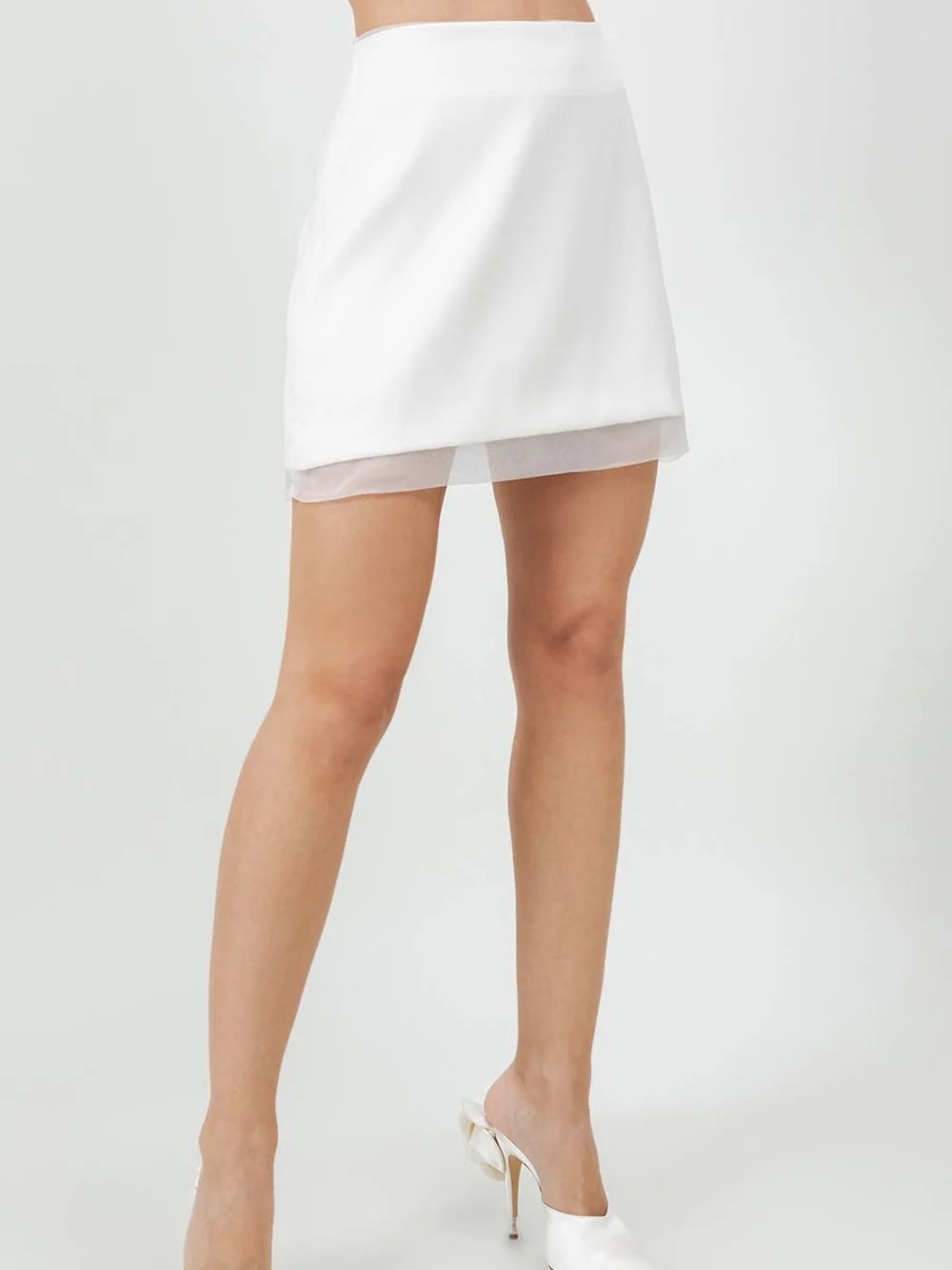 Bobbles & Lace - Organza Sheer Mini Skirt in White, S